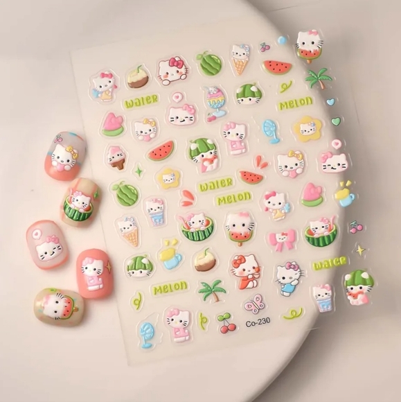 ⭐4/$15 Watermelon Hello Kitty 5D Embossed Nail Art Stickers - Picture 3 of 5